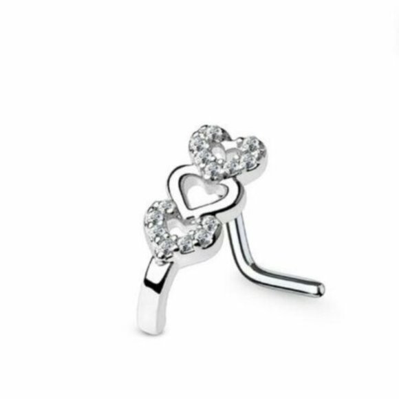 Trio Heart Nose Crawler Made Of 316l Surgical Steel L- Shape Only - Picture 1 of 3